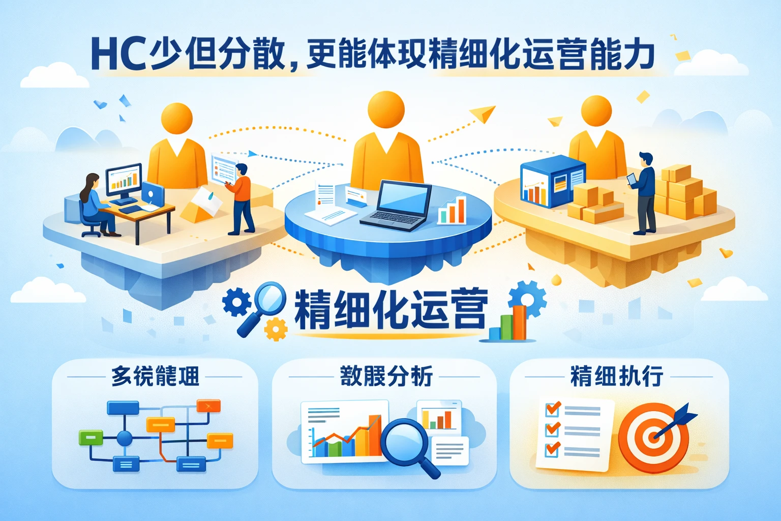 HC少但分散，更能体现精细化运营能力