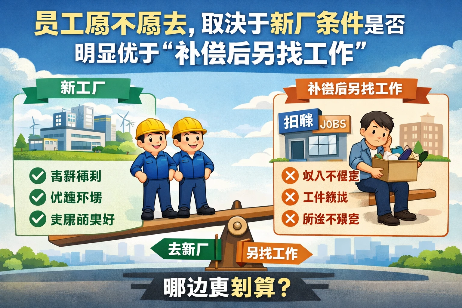 员工愿不愿去，取决于新厂条件是否明显优于“补偿后另找工作”