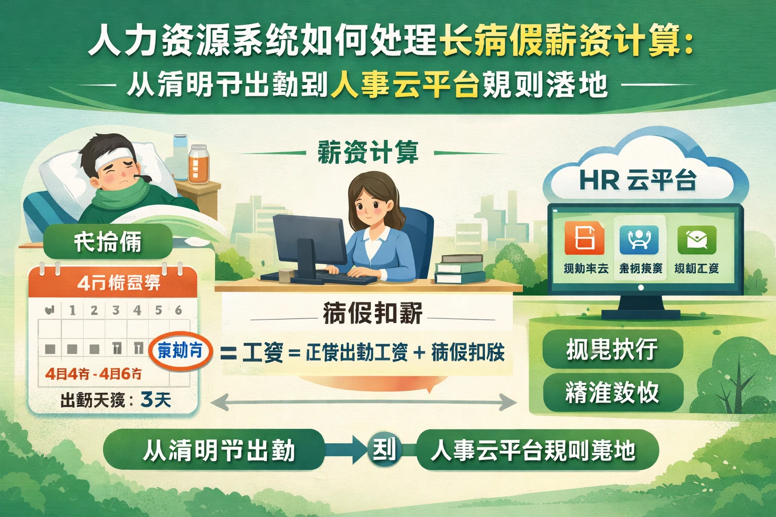 人力资源系统如何处理长病假薪资计算：从清明节出勤到人事云平台规则落地
