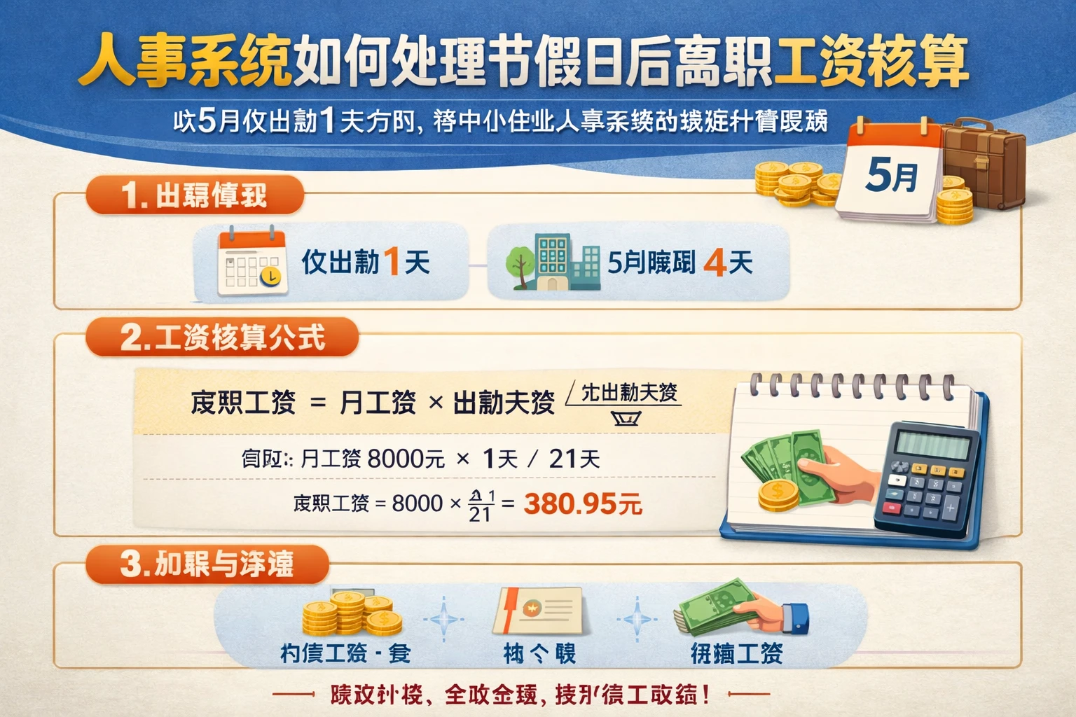 人事系统如何处理节假日后离职工资核算:以5月仅出勤1天为例,谈中小企业人事系统的规范计算逻辑