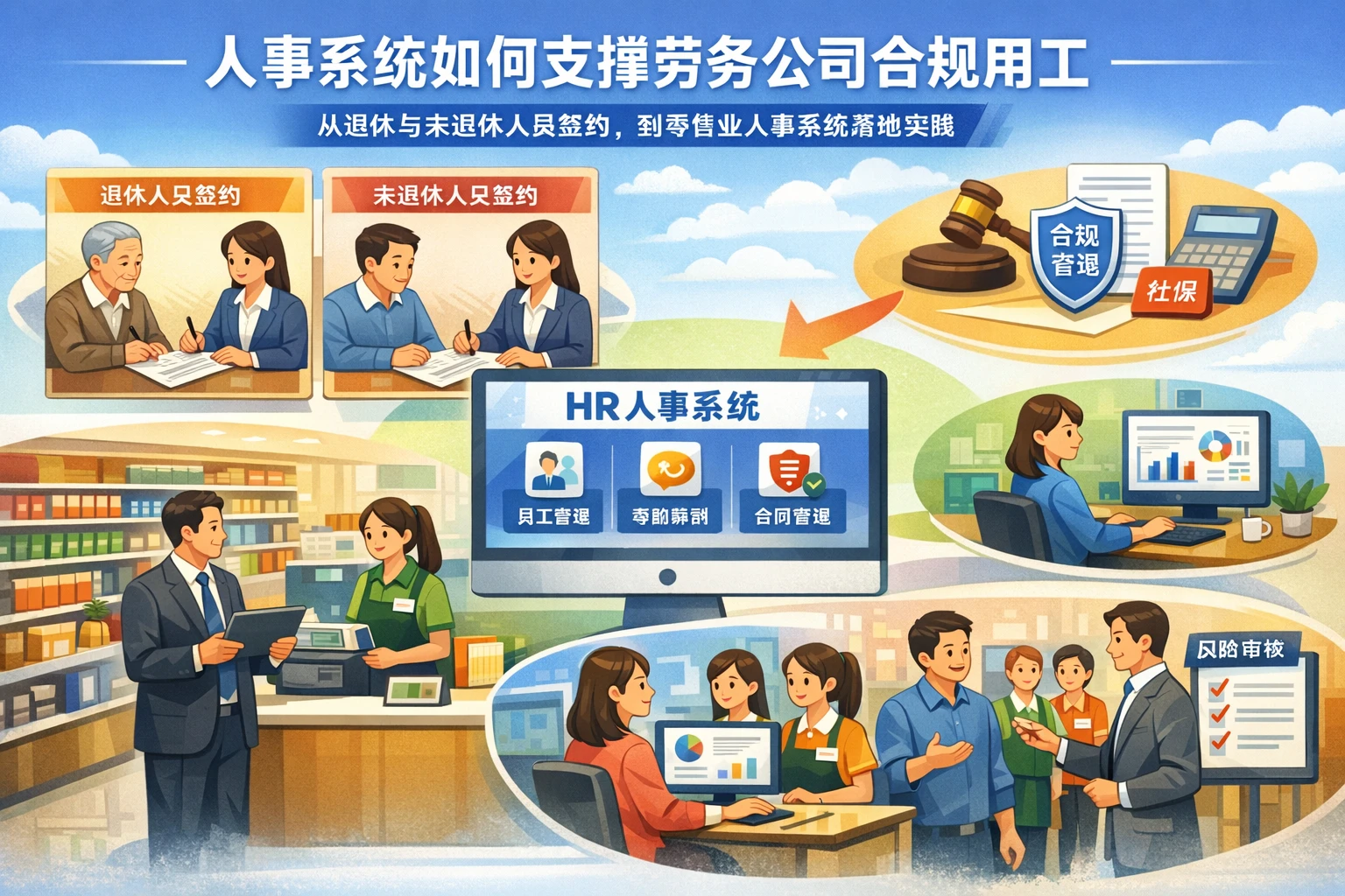 人事系统如何支撑劳务公司合规用工:从退休与未退休人员签约,到零售业人事系统落地实践