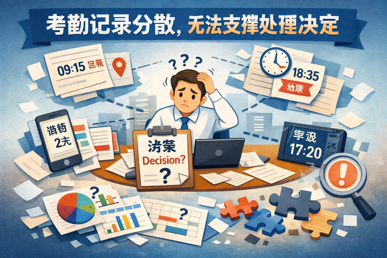 考勤记录分散，无法支撑处理决定