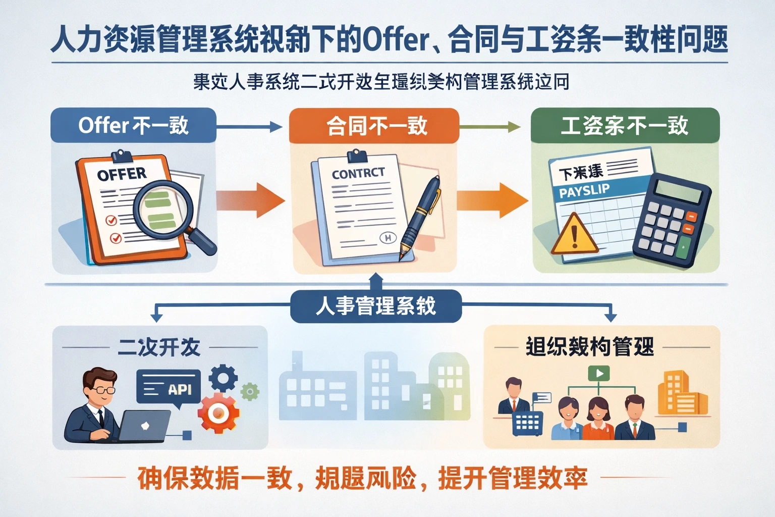 人力资源管理系统视角下的Offer、合同与工资条一致性问题：兼谈人事系统二次开发与组织架构管理系统应用