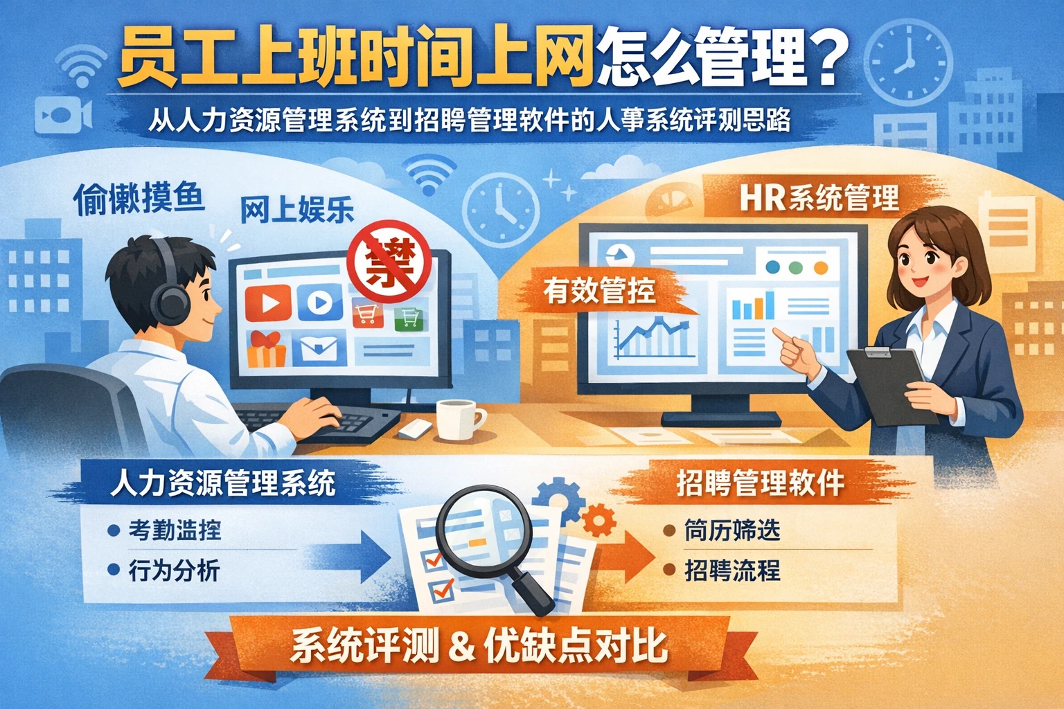 员工上班时间上网怎么管理?从人力资源管理系统到招聘管理软件的人事系统评测思路