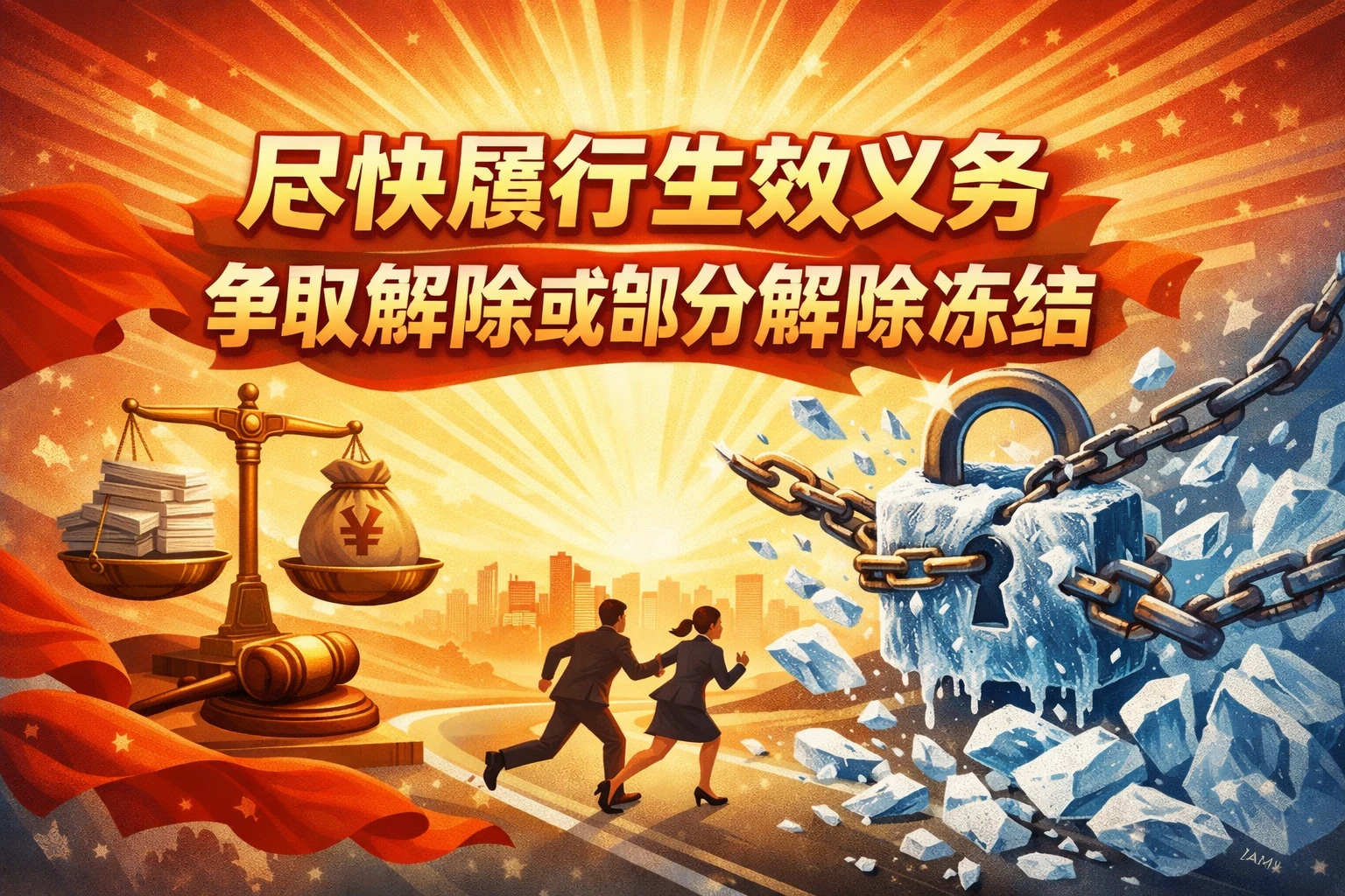 尽快履行生效义务，争取解除或部分解除冻结