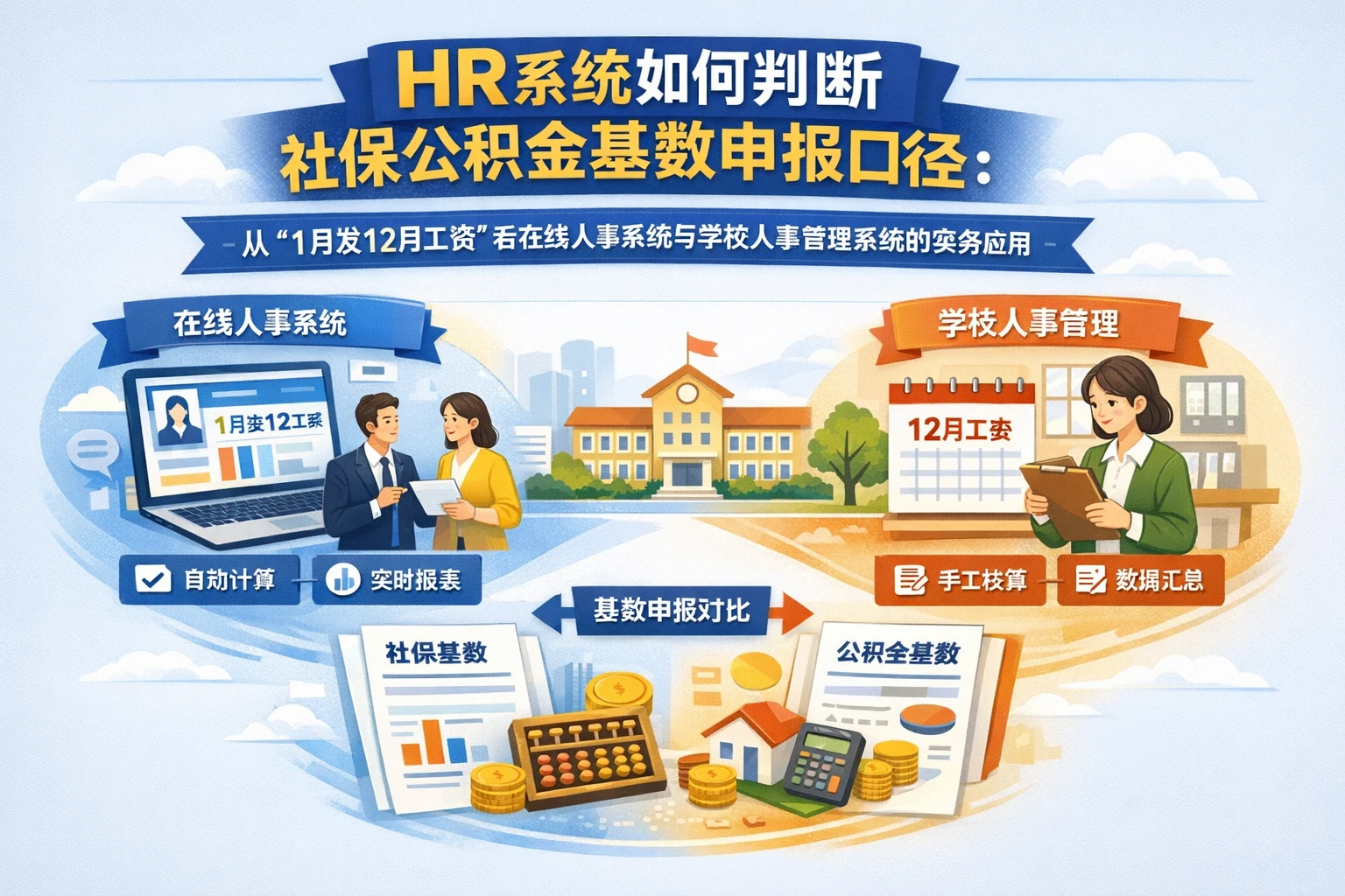 HR系统如何判断社保公积金基数申报口径：从“1月发12月工资”看在线人事系统与学校人事管理系统的实务应用