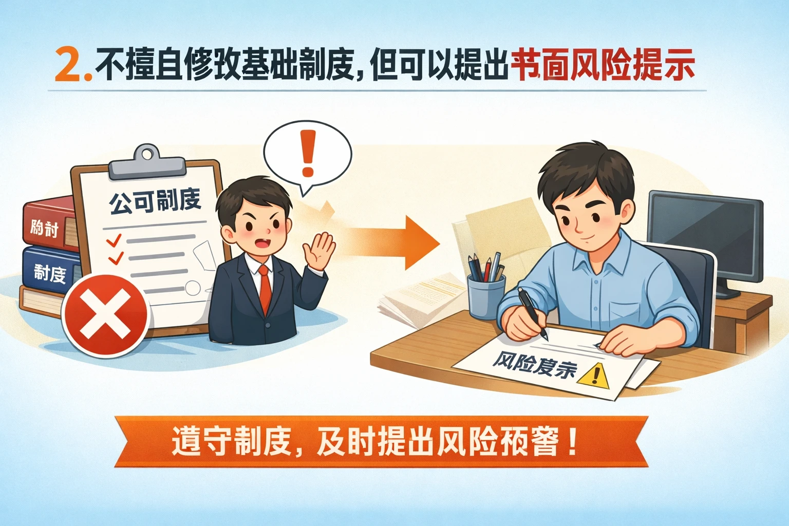 2. 不擅自修改基础制度,但可以提出书面风险提示