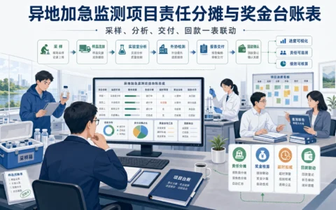 环保监测项目责任分摊与奖金台账模板：加班、外协检测与交付扣减怎么记（2026年版）