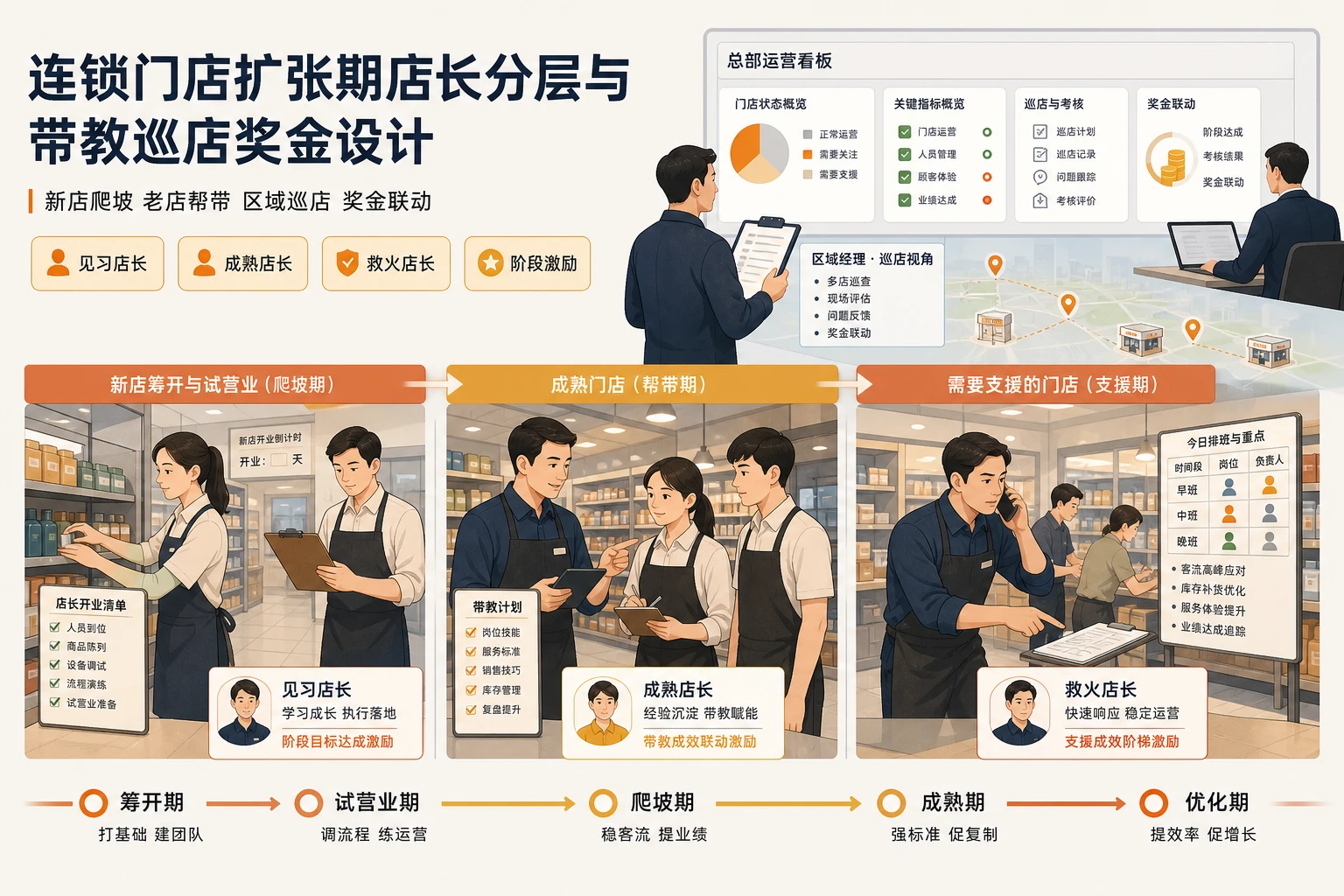 连锁门店扩张期店长分层与带教巡店奖金设计（2026年版）