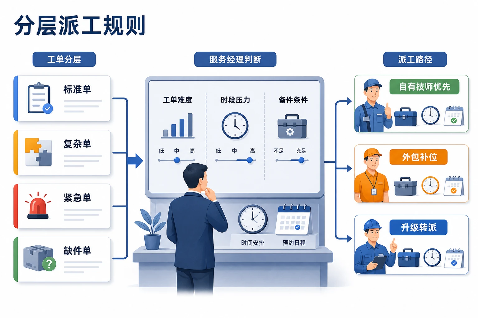 高峰期外包技师增多后的售后排班归因与奖金拆分规则