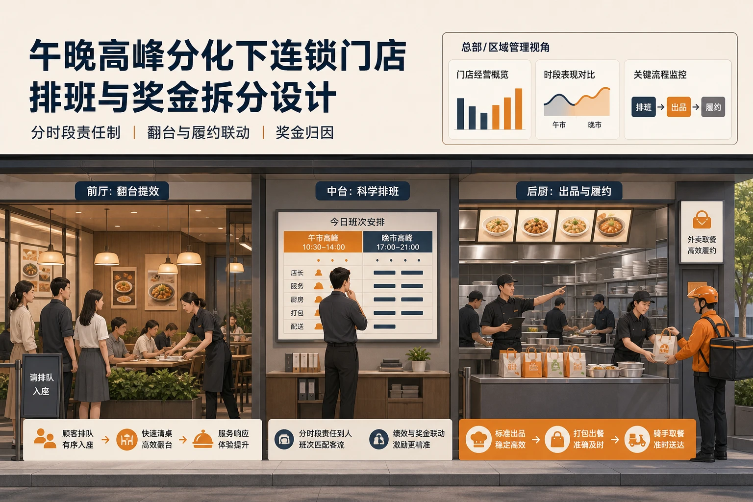 午晚高峰分化下连锁门店排班与奖金拆分设计