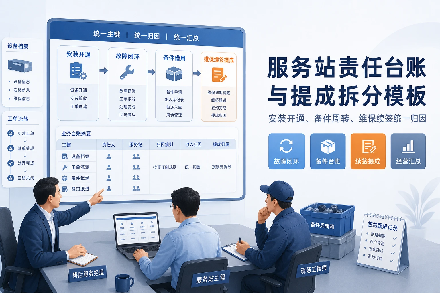 维保续签承压下服务站责任台账与提成拆分模板