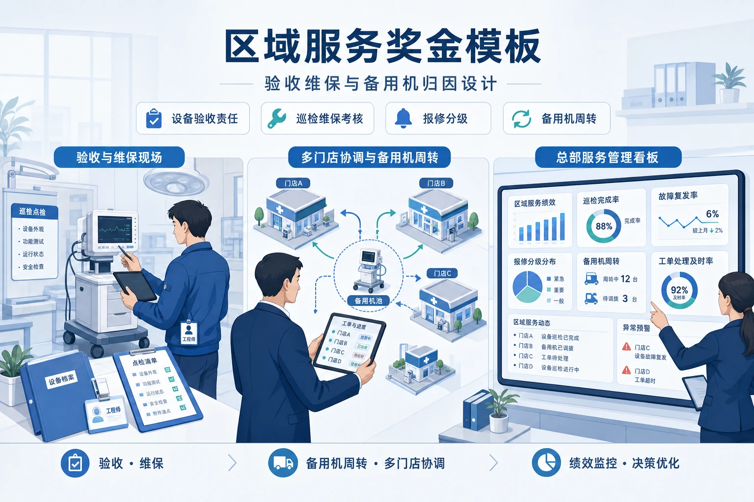 2026年区域服务奖金模板:验收维保与备用机归因设计