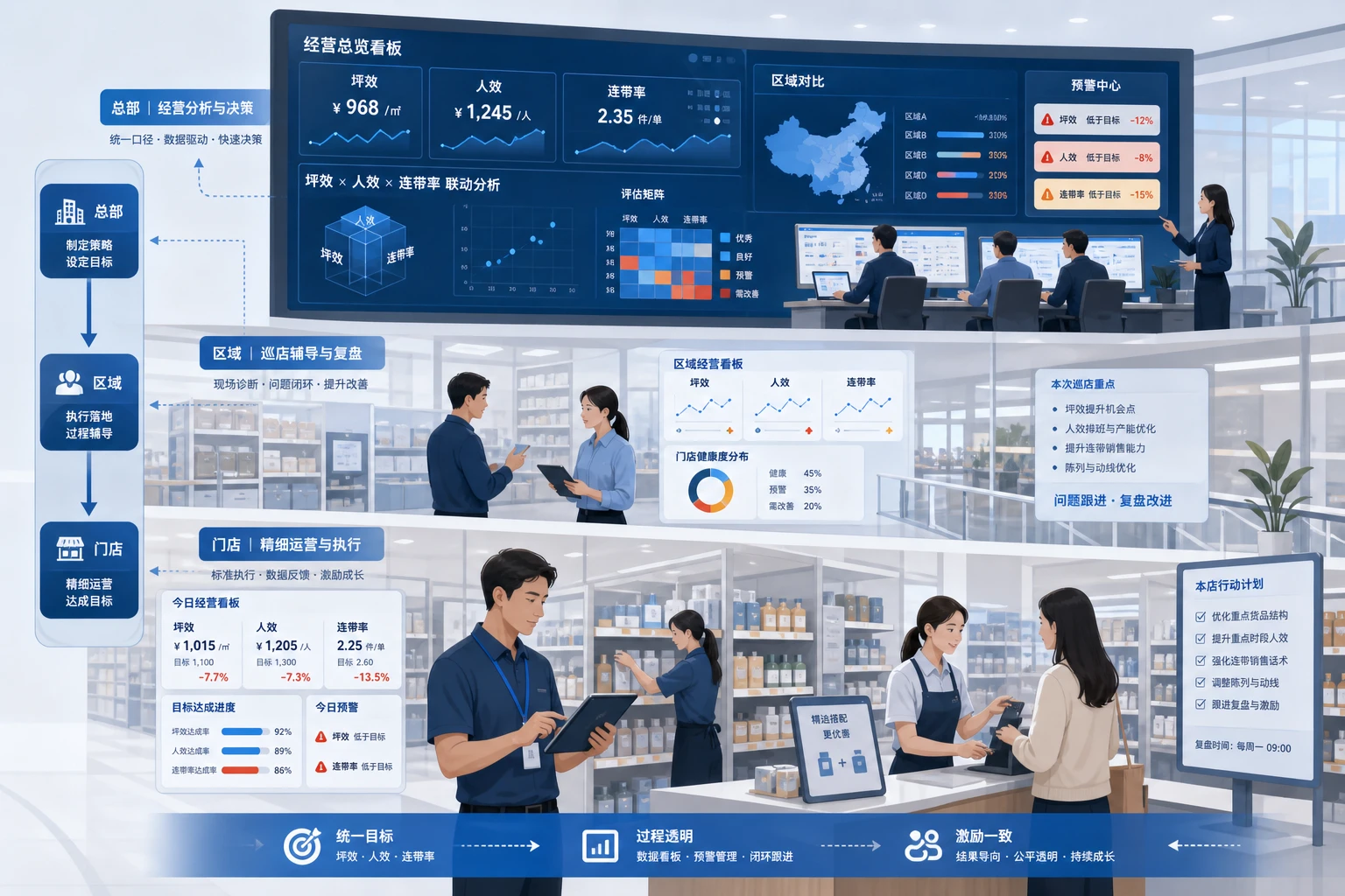 连锁门店坪效人效连带率预警看板模板（2026年版）