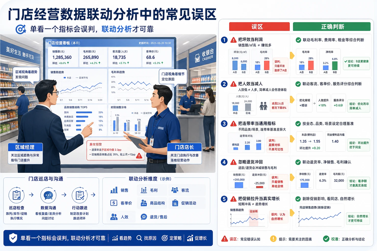连锁门店坪效人效连带率预警看板模板（2026年版）