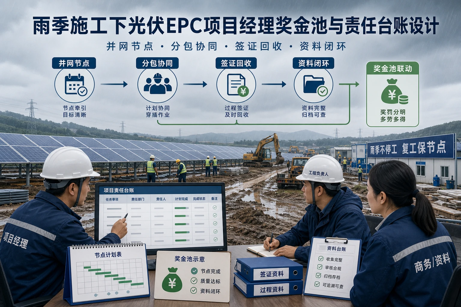 2026年雨季施工下光伏EPC项目经理奖金池与责任台账设计