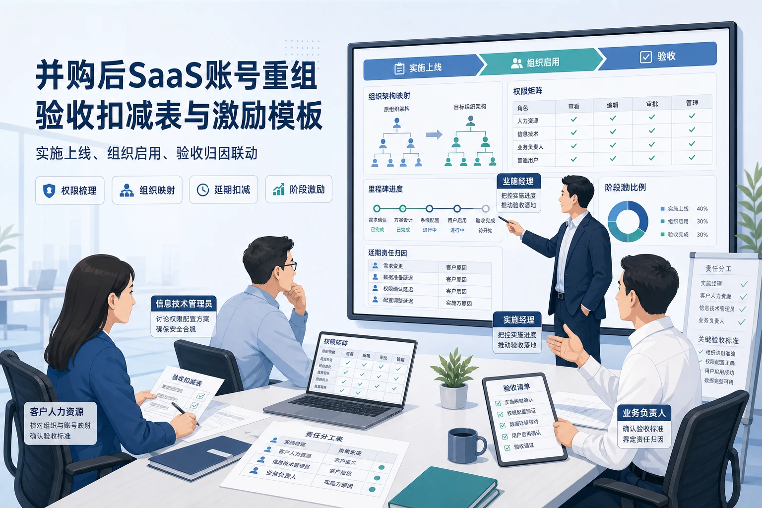 2026年并购后SaaS账号重组验收扣减表与激励模板