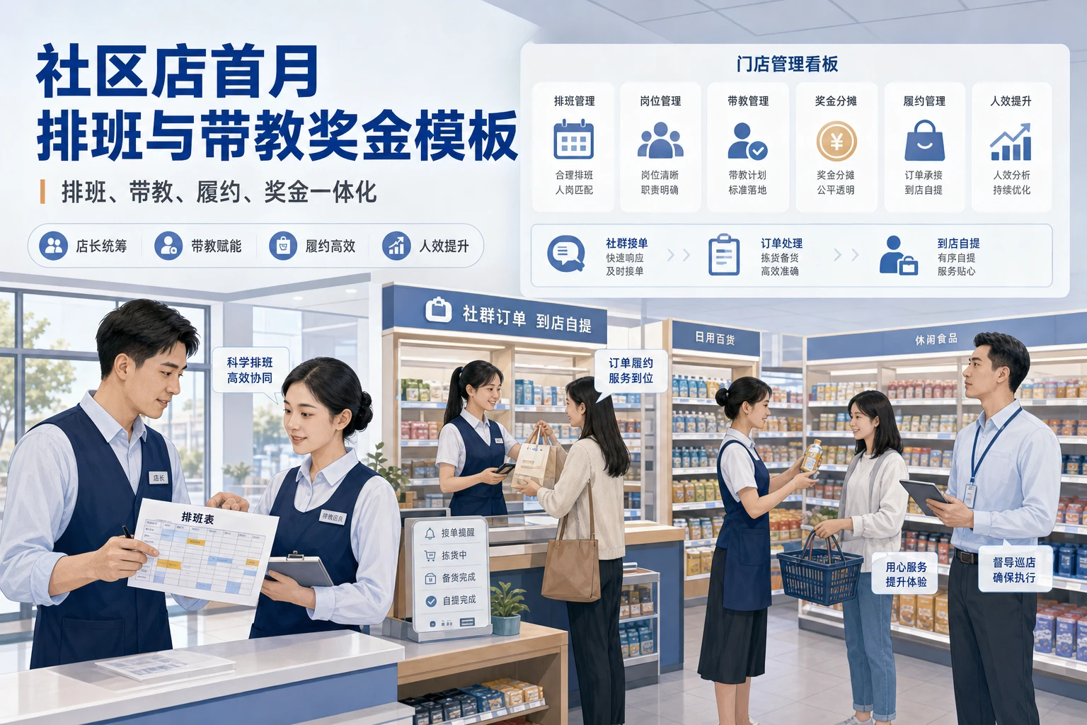 连锁社区店首月排班表与带教奖金分摊模板设计