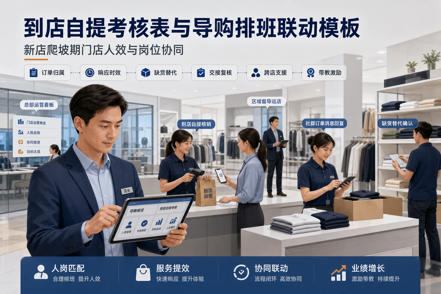 连锁门店到店自提考核表与导购排班联动模板
