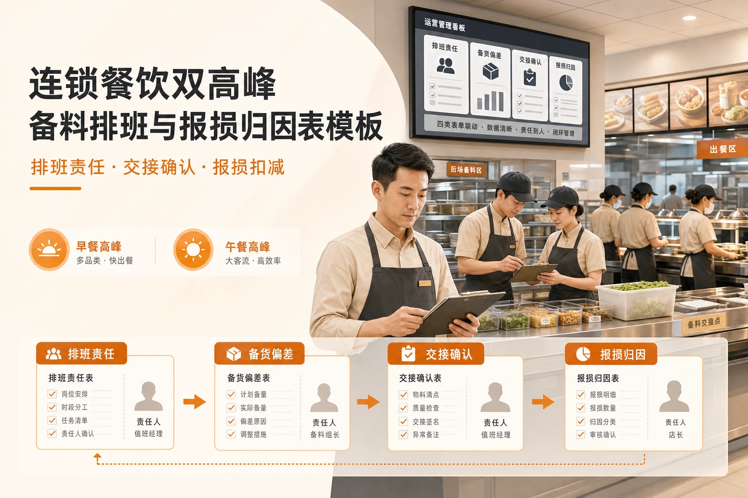 连锁餐饮双高峰备料排班与报损归因表模板（2026年版）