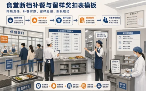 食堂班组排班责任制奖扣表模板：断档补餐、留样追溯与临时加餐考核