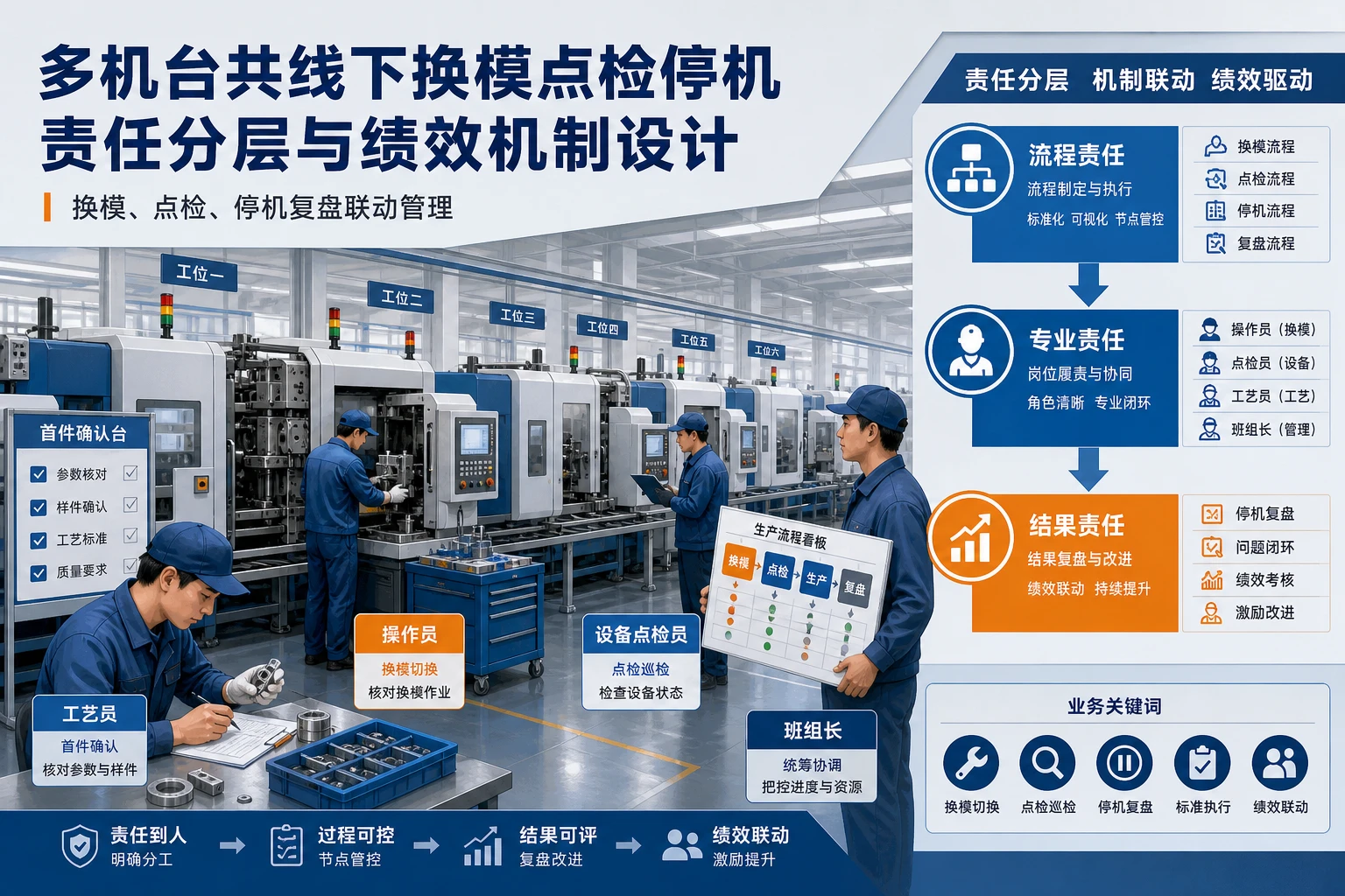 多机台共线下换模点检停机责任分层与绩效机制设计