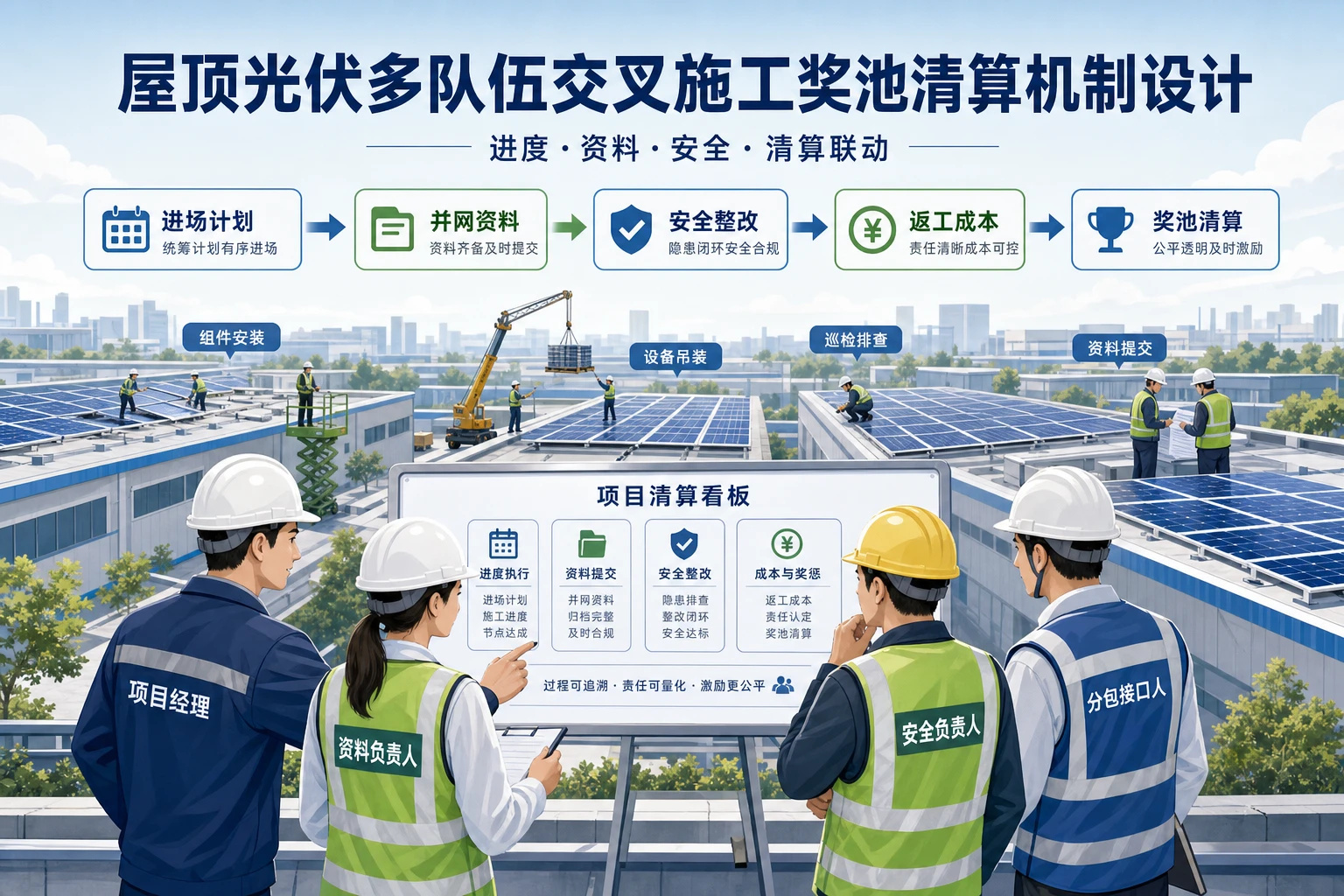 屋顶光伏多队伍交叉施工奖池清算机制设计