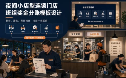 夜间门店班组奖金模板：值班职责、外卖履约、翻台与差评闭环一表联动