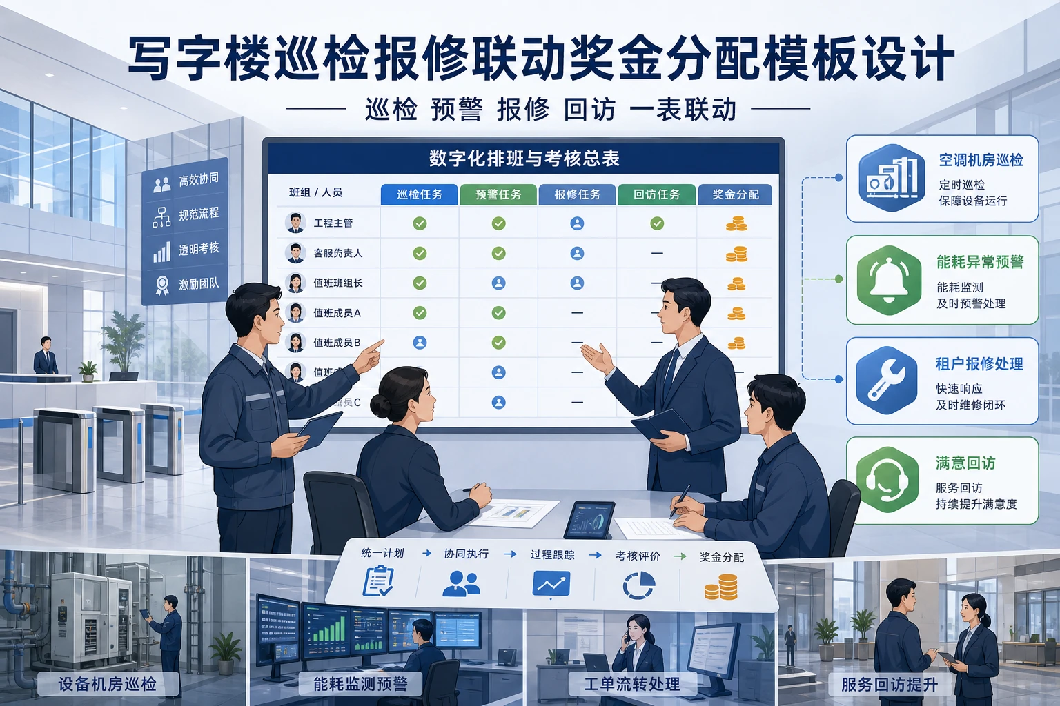 写字楼巡检报修联动奖金分配模板设计