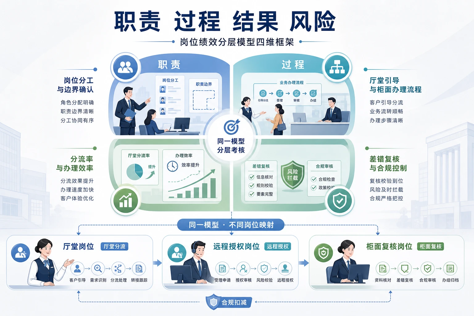 农商行网点分流授权复核联动绩效模型设计（2026年版）