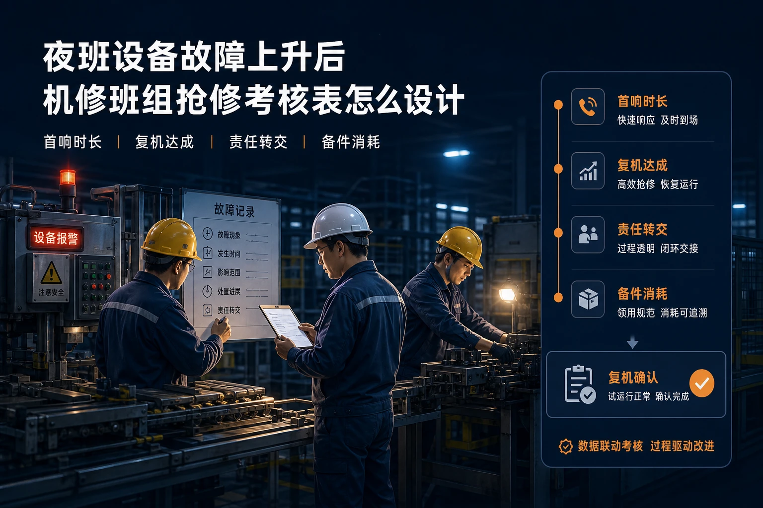 夜班设备故障上升后机修班组抢修考核表怎么设计