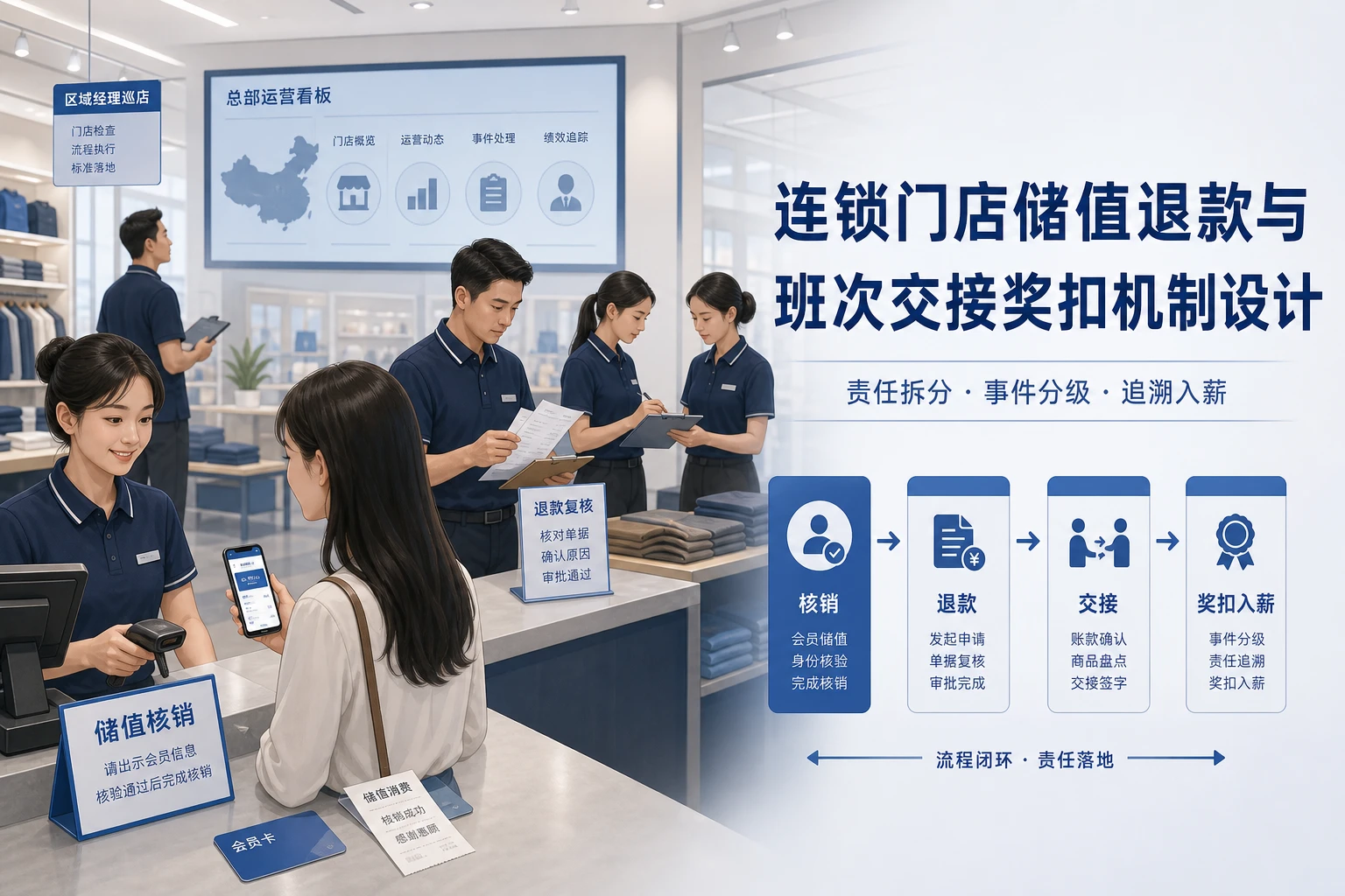 连锁门店储值退款与班次交接奖扣机制设计