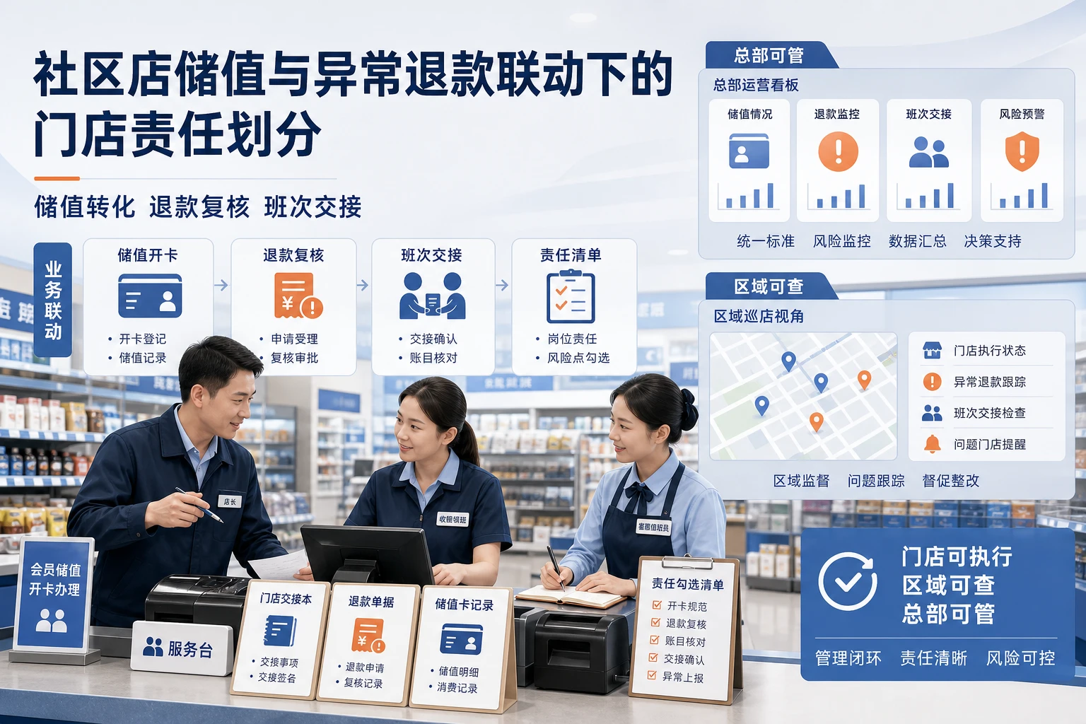 社区店储值与异常退款联动下的门店责任划分设计