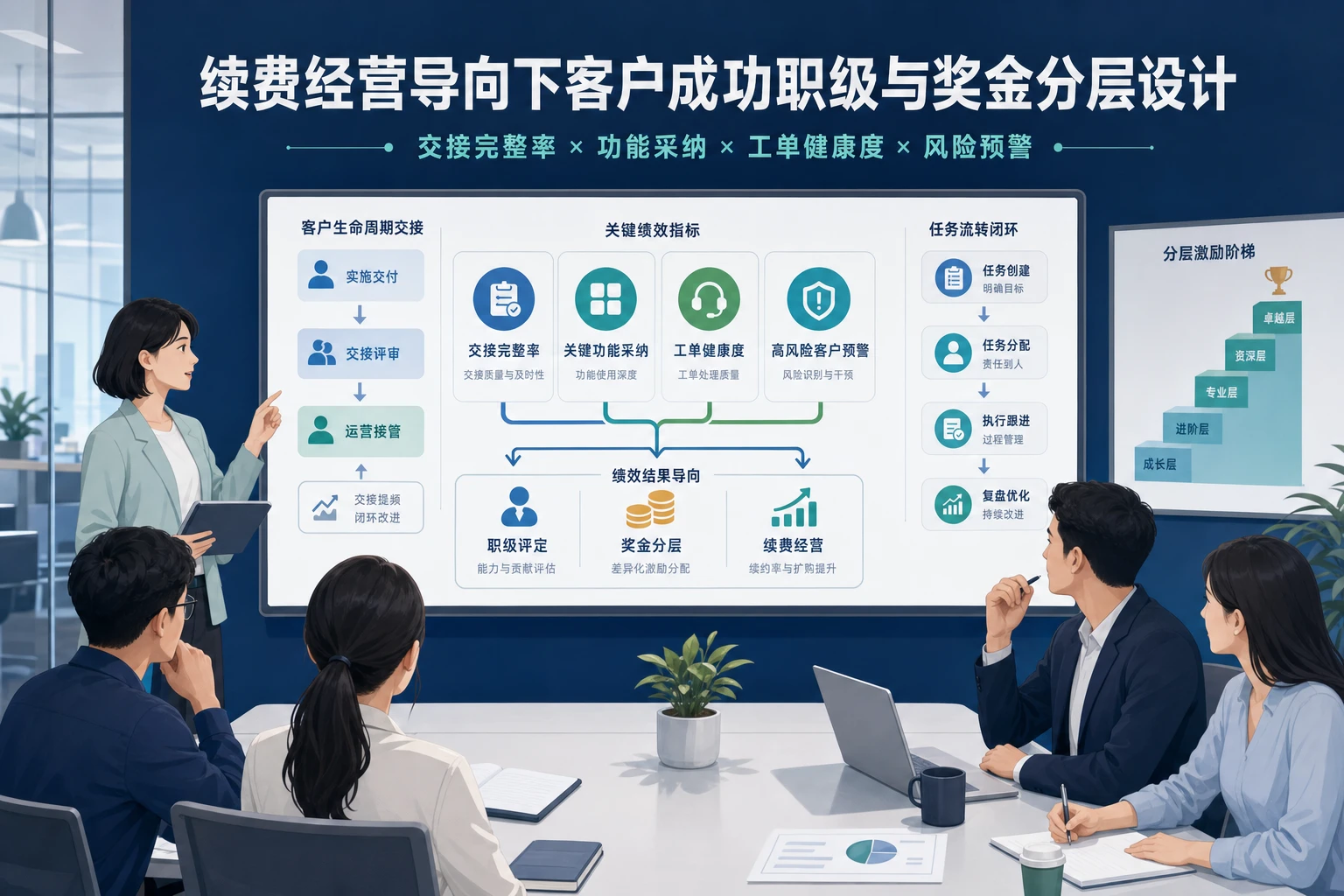 续费经营导向下客户成功职级与奖金分层设计