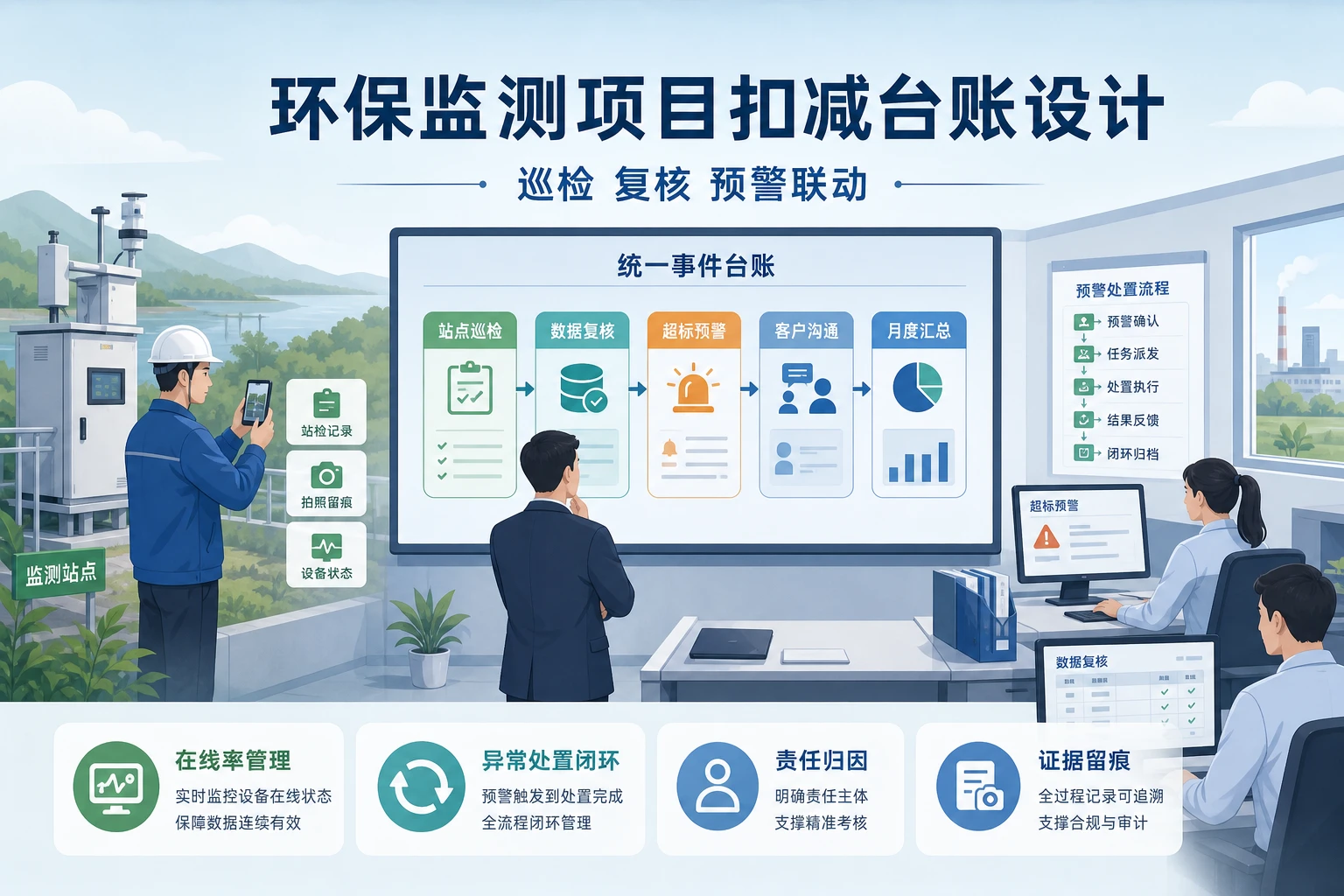 2026年环保监测项目扣减台账设计：巡检复核预警联动