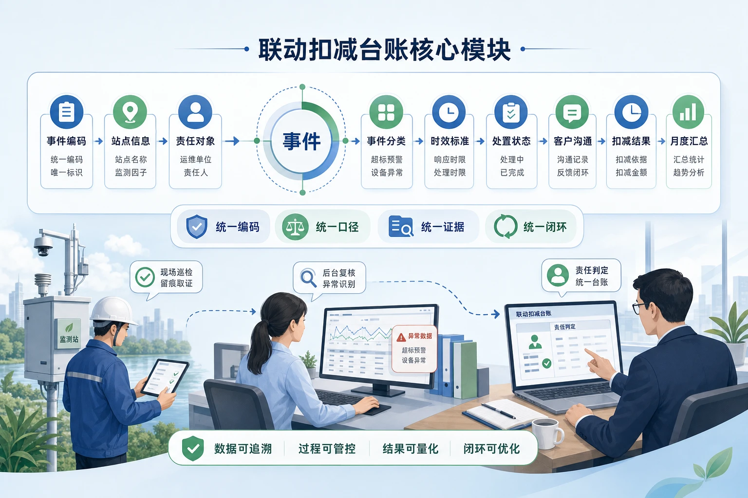 2026年环保监测项目扣减台账设计：巡检复核预警联动