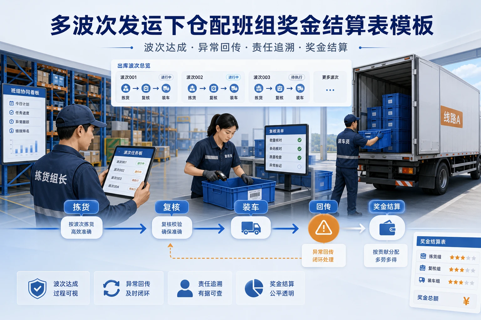 多波次发运下仓配班组奖金结算表模板设计（2026年版）