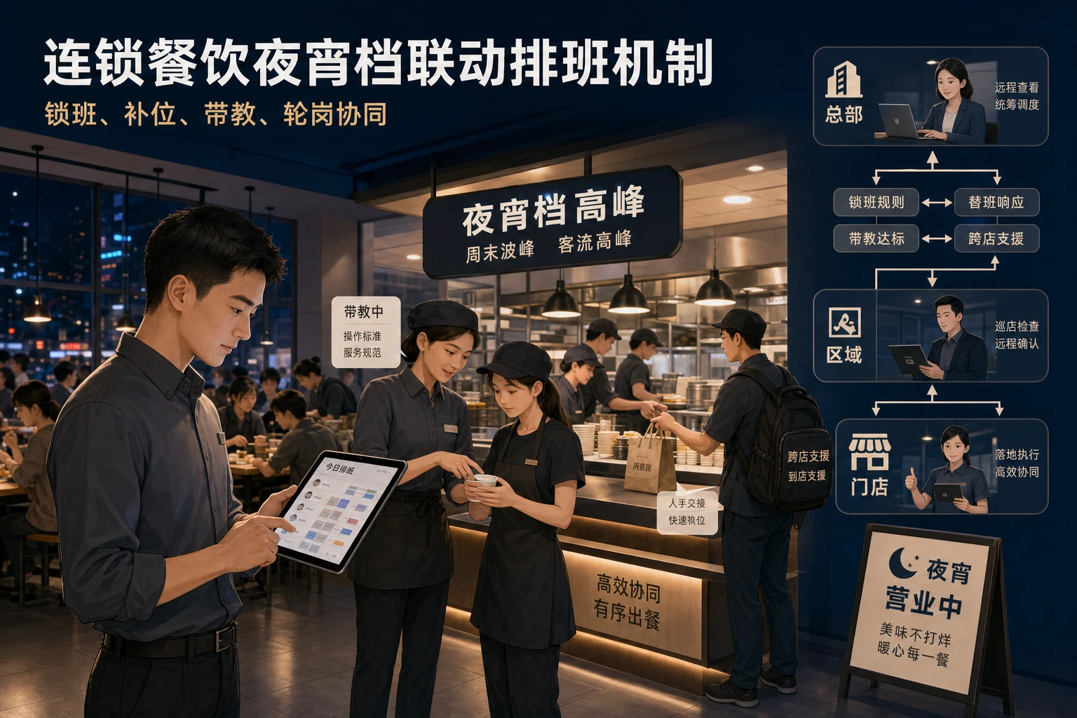 2026年连锁餐饮夜宵档跨店补位与带教联动排班机制