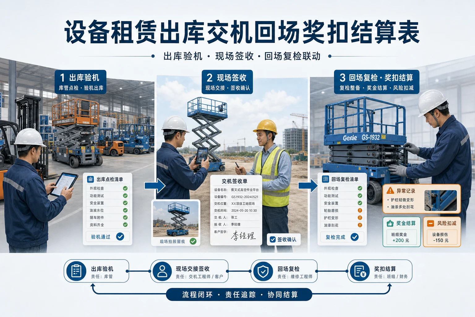 2026年设备租赁出库交机回场奖扣结算表模板设计