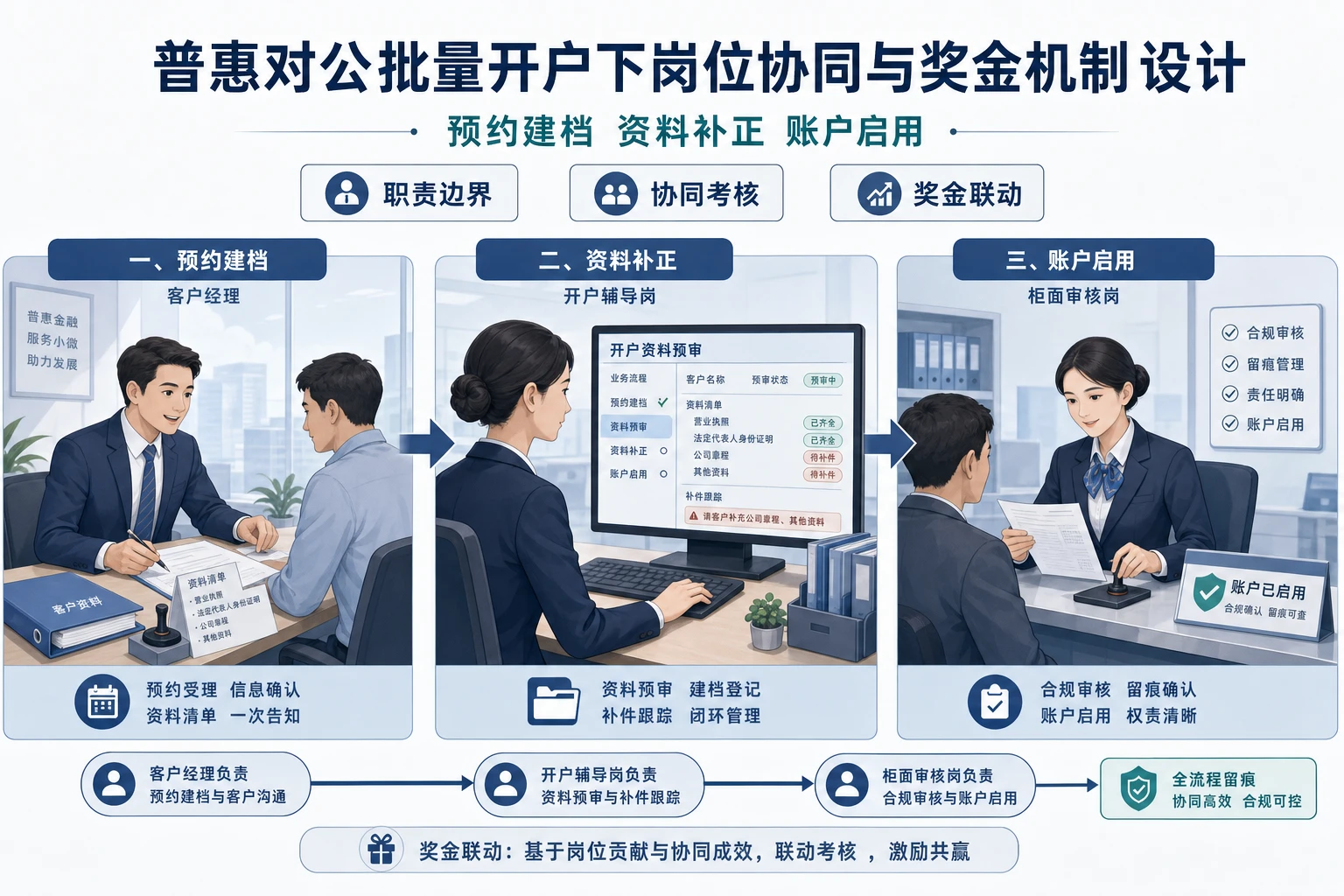 普惠对公批量开户下岗位协同与奖金机制设计