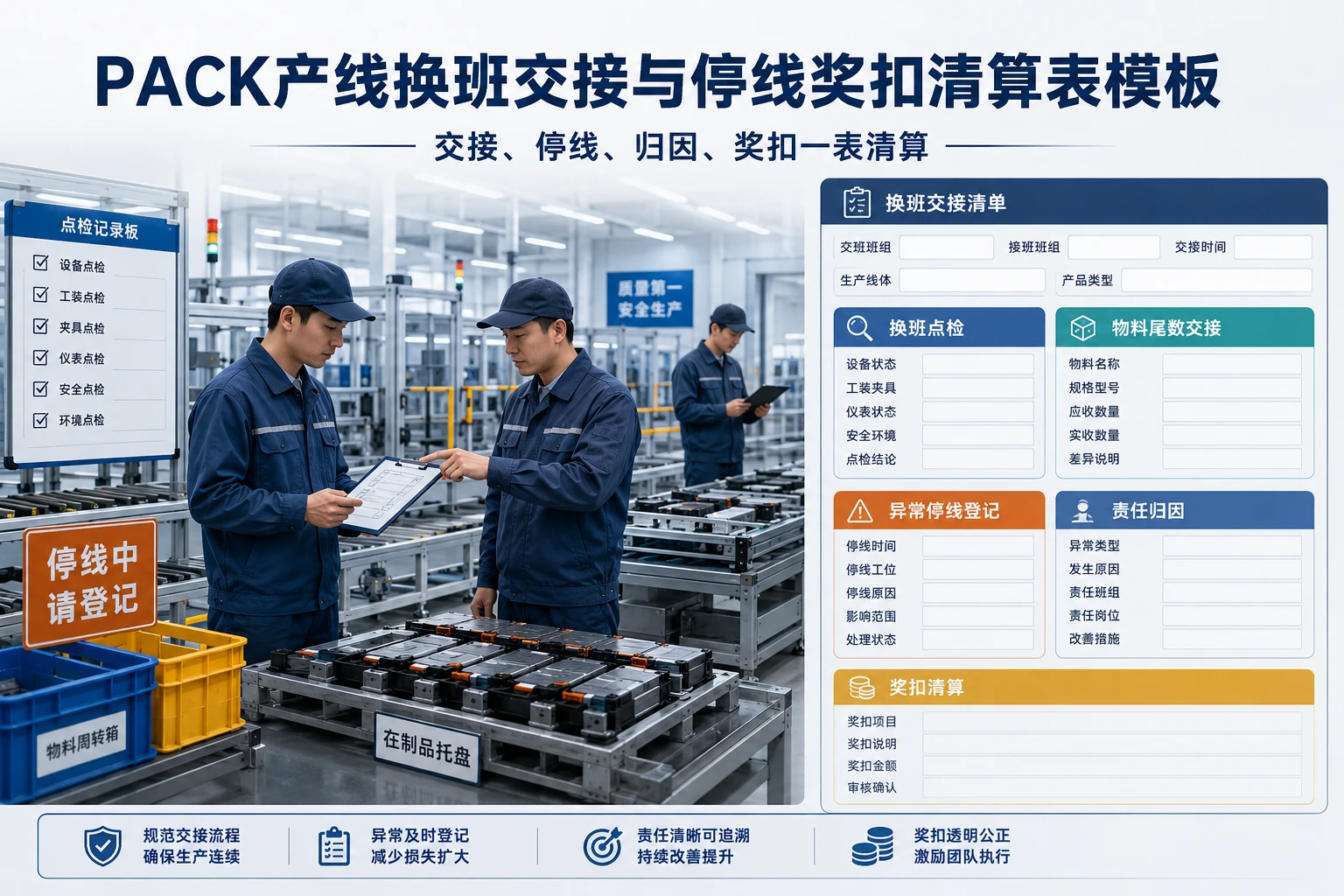 2026年PACK产线换班交接与停线奖扣清算表模板
