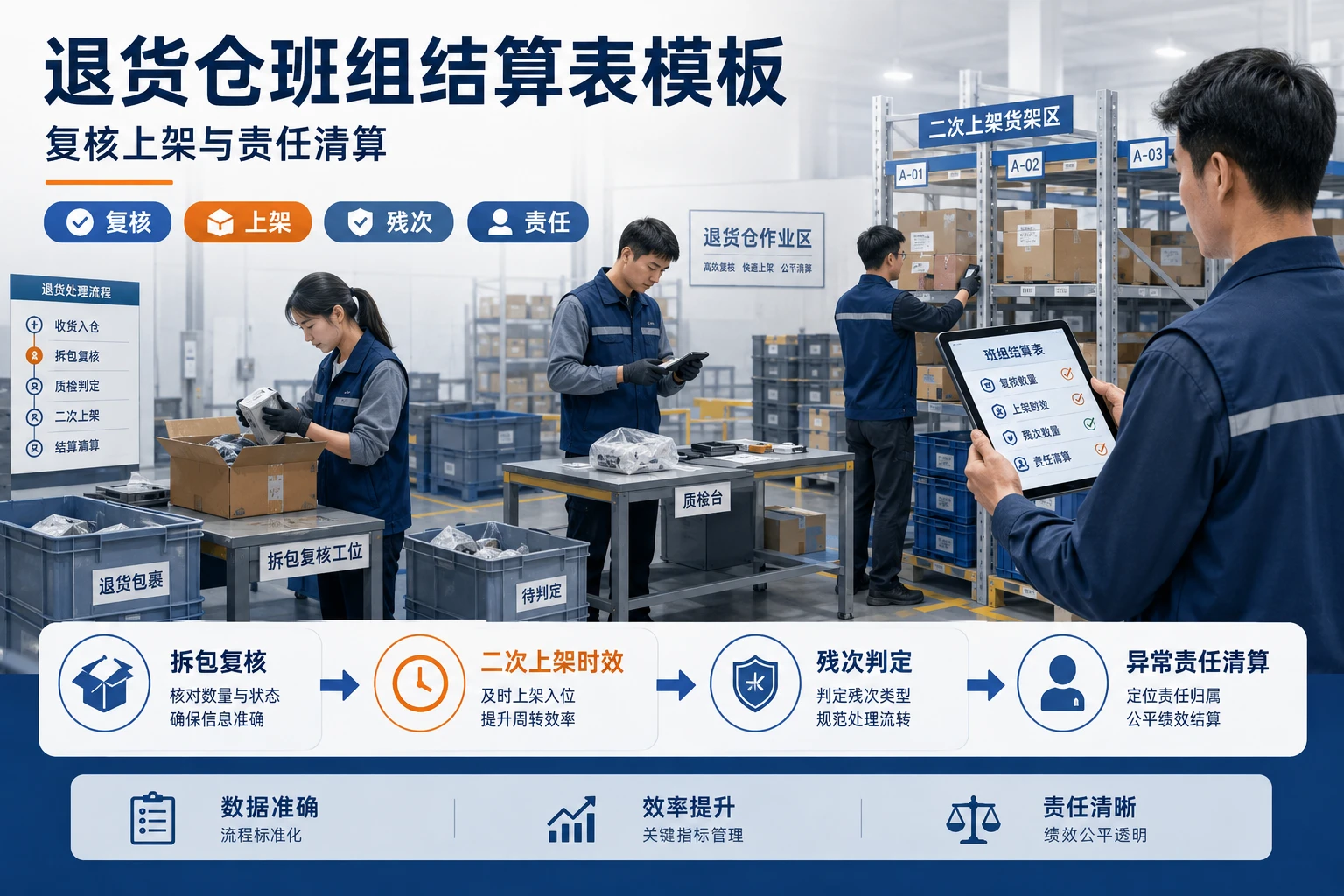 退货仓班组结算表模板：复核上架与责任清算