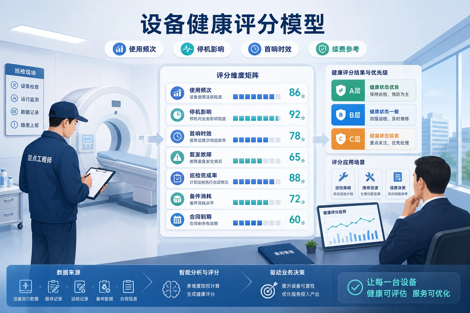2026年重点科室频次分化下设备健康评分、续费优先级与驻点排班台账