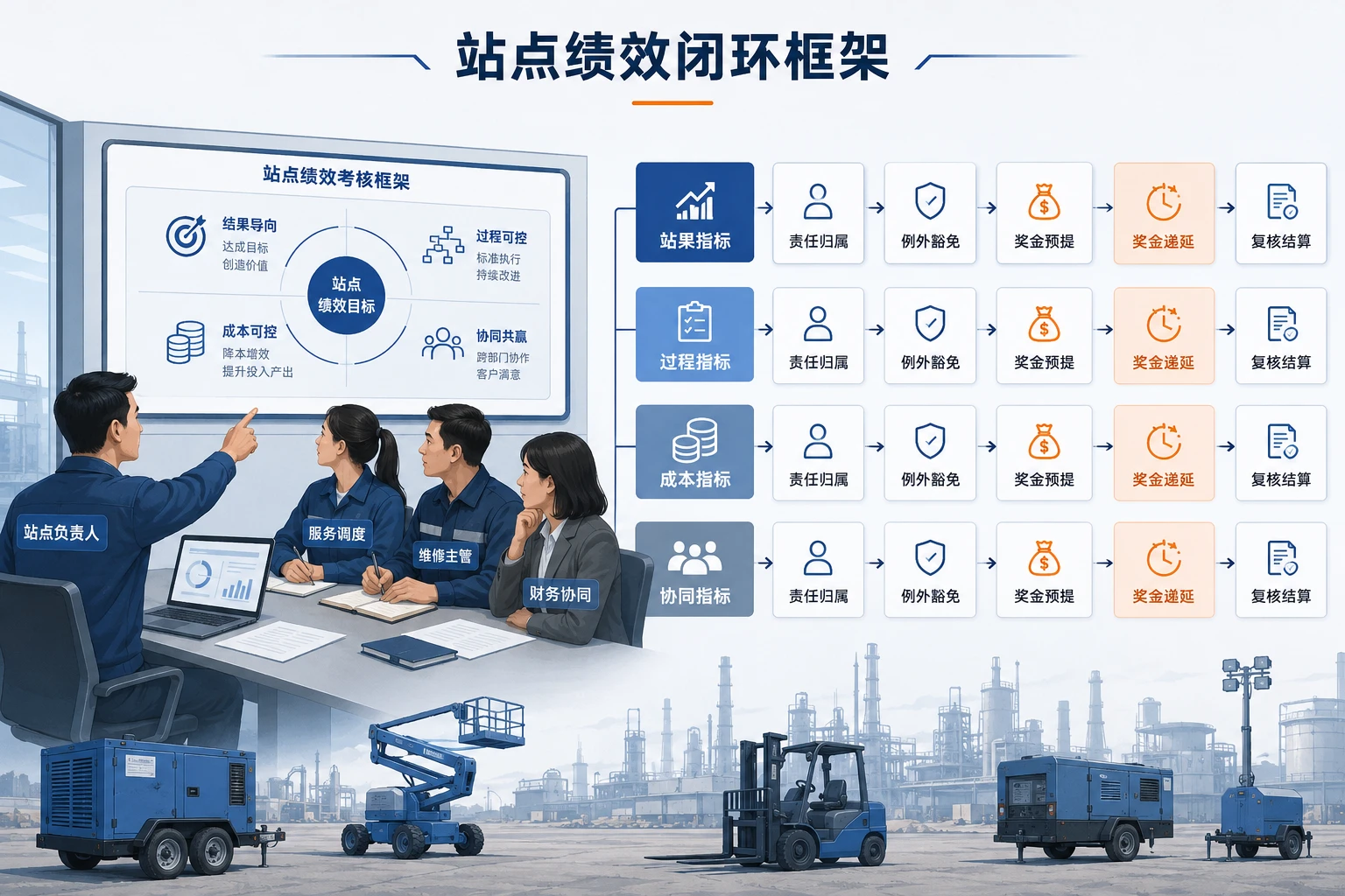 设备可用率月考核下驻场维保与站点奖金递延设计