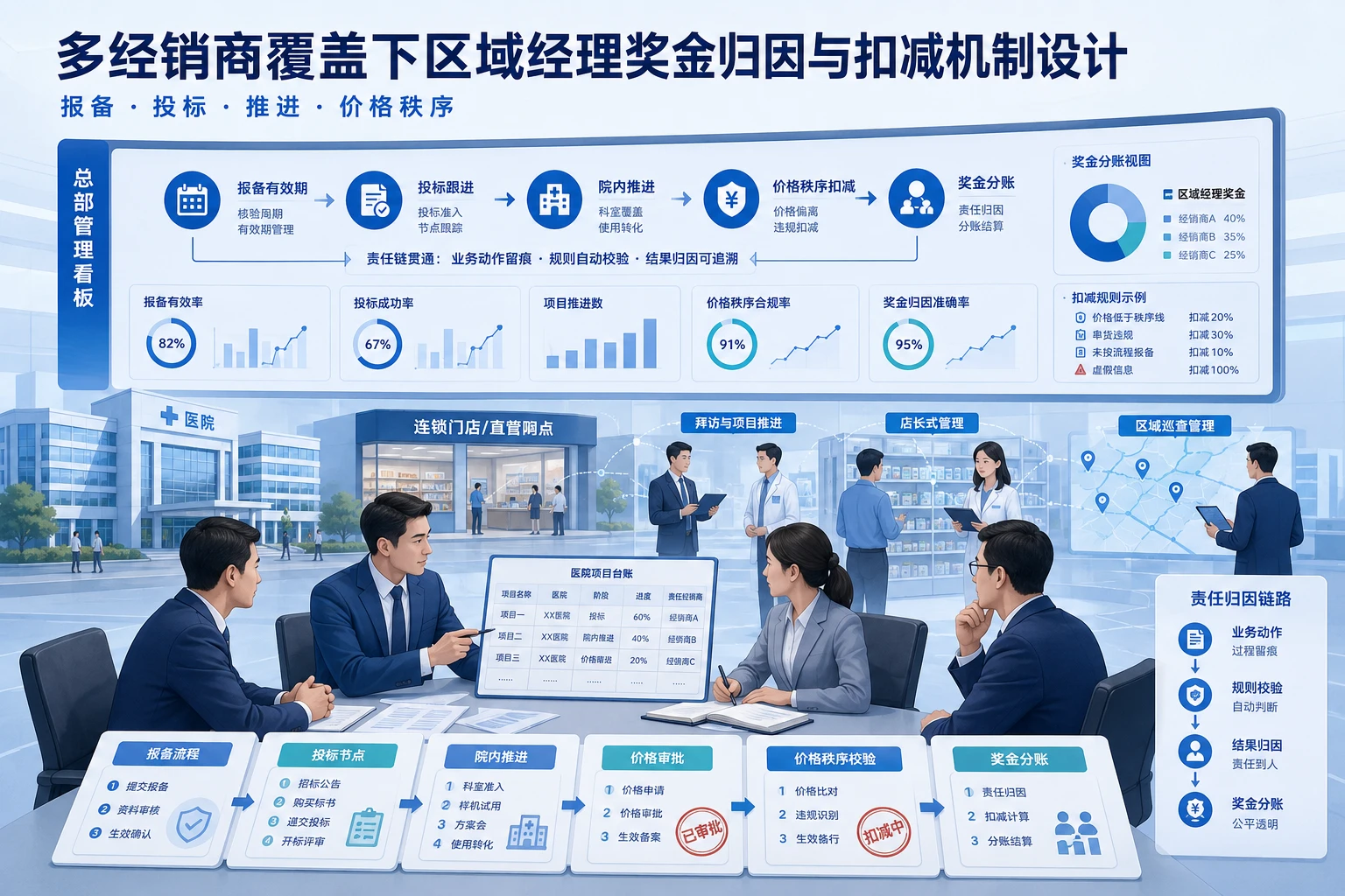 多经销商覆盖下区域经理奖金归因与扣减机制设计