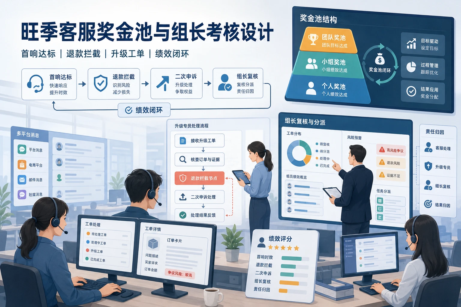 2026年旺季争议订单高发期客服奖金池与组长考核设计