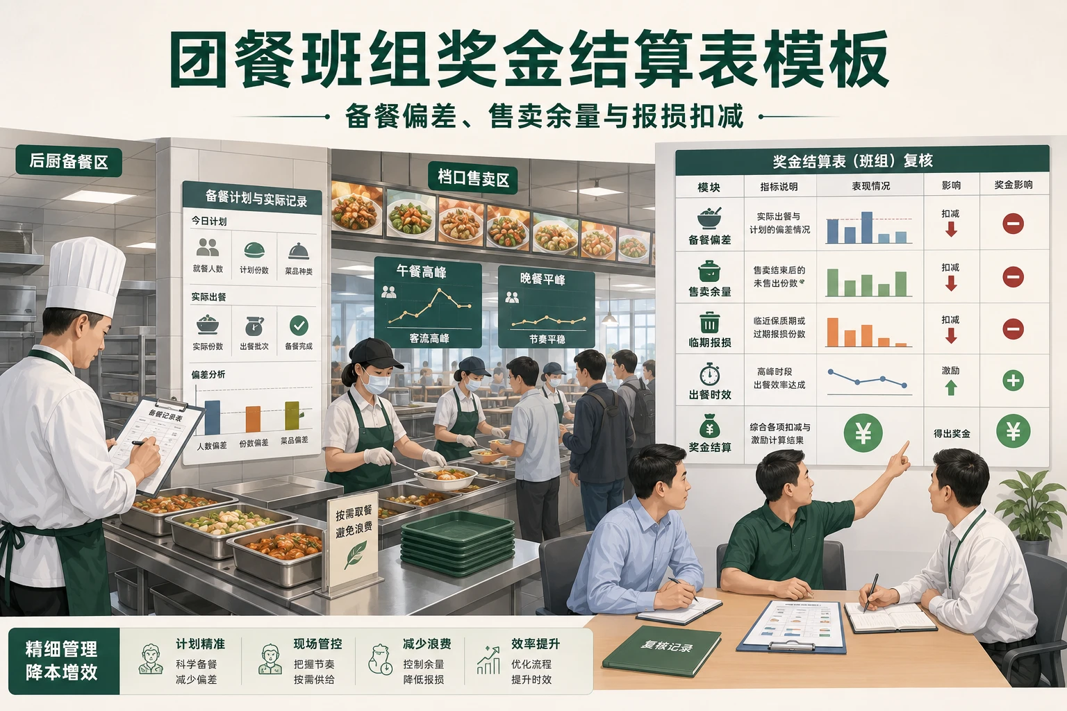 2026年团餐班组奖金结算表模板:备餐偏差、售卖余量与报损扣减