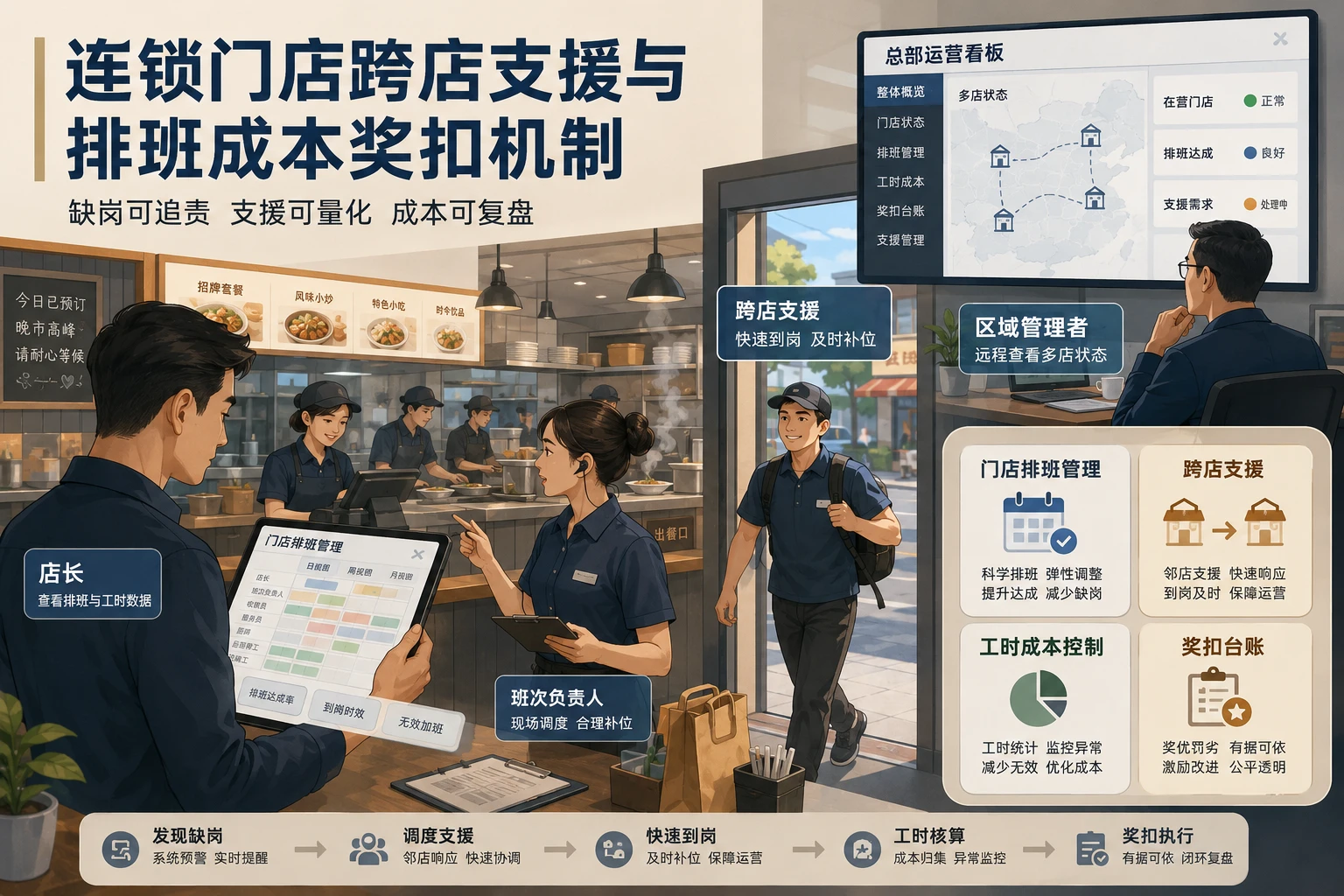 连锁门店跨店支援与排班成本奖扣机制设计
