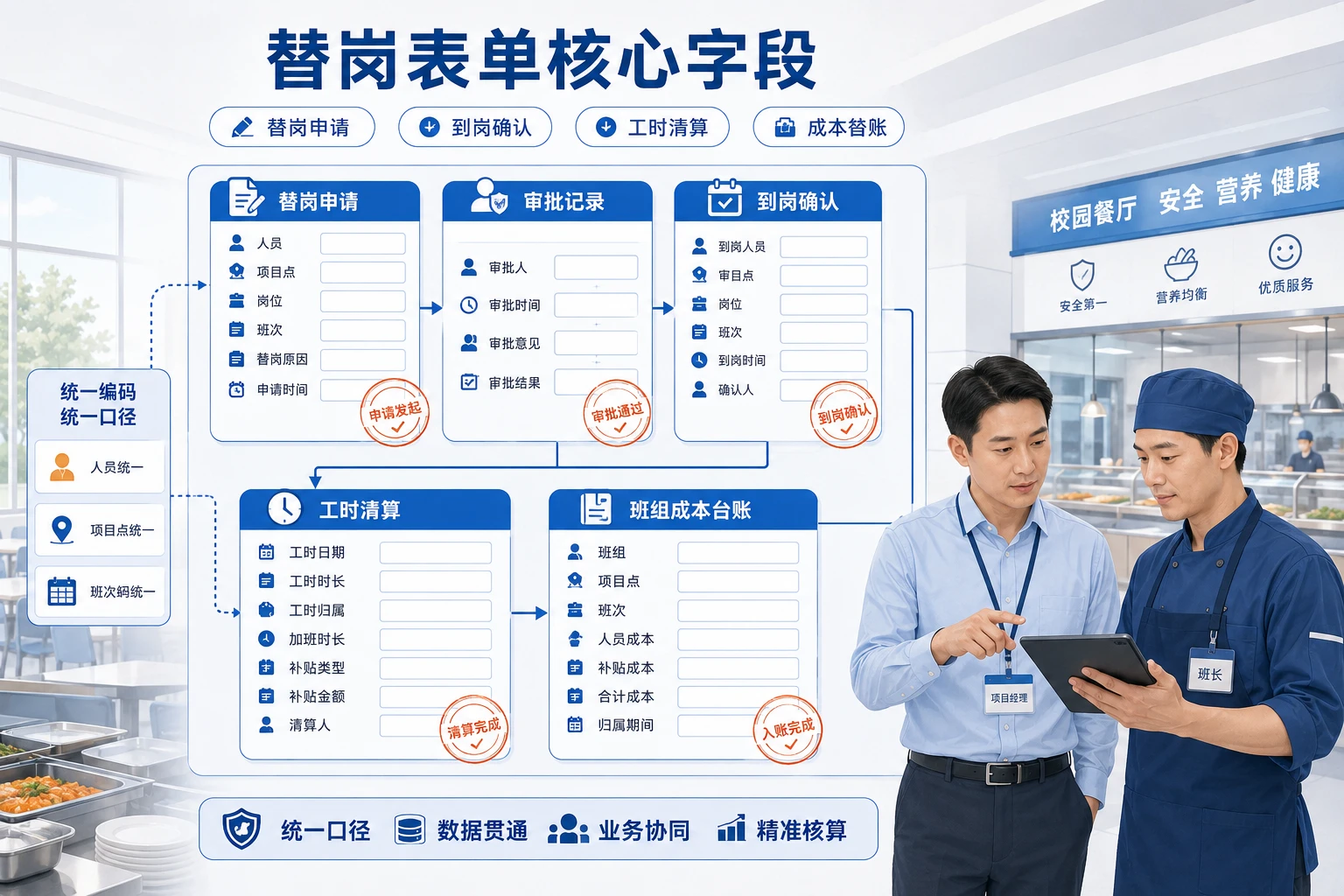 团餐项目点替岗审批与工时清算表模板设计（2026年版）