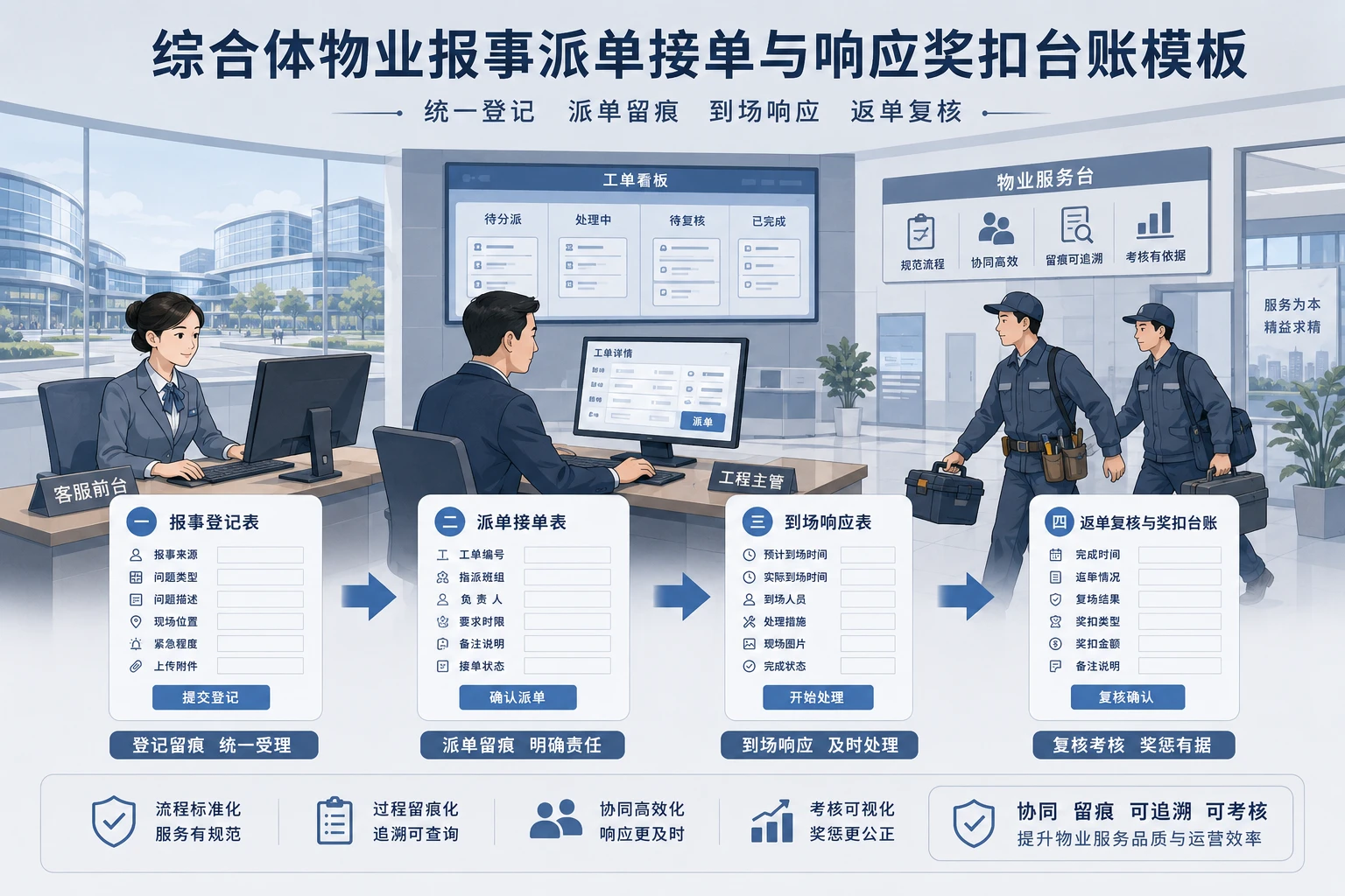 综合体物业报事派单接单与响应奖扣台账模板